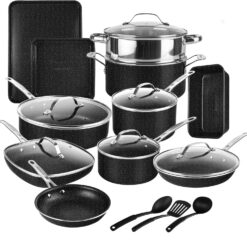 GRANITESTONE 20 Pc Kitchen Pots and Pans Set Non Stick Cookware Set, Kitchen Cookware Sets, Oven & Dishwasher Safe