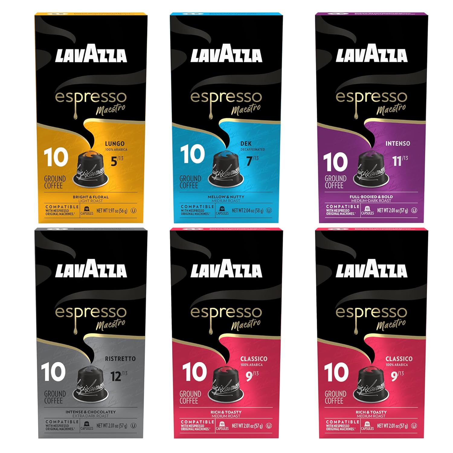 Lavazza Espresso Variety Pack of Aluminum Capsules Compatible with Nespresso* Original Machines, (60 Capsules)