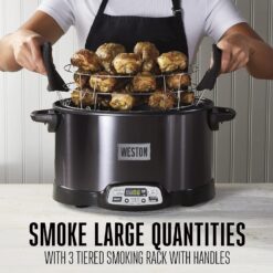WESTON BRANDS 2-in-1 Indoor Electric Smoker & Programmable Slow Cooker, 6 Quart, With 3-Tier Smoking Rack for Meat, Black