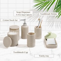 YMXYJM Bathroom Accessories Set, 6-Piece Bathroom Accessory Set, Toothbrush Holders Set, Soap Dispenser (Beige)
