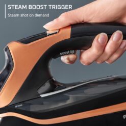 Rowenta Iron Steam Force Pro Steam Iron for Clothes 1850 watts, 5 presets Smart Screen, Stainless Steel Soleplate, Black Copper