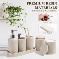 YMXYJM Bathroom Accessories Set, 6-Piece Bathroom Accessory Set, Toothbrush Holders Set, Soap Dispenser (Beige)