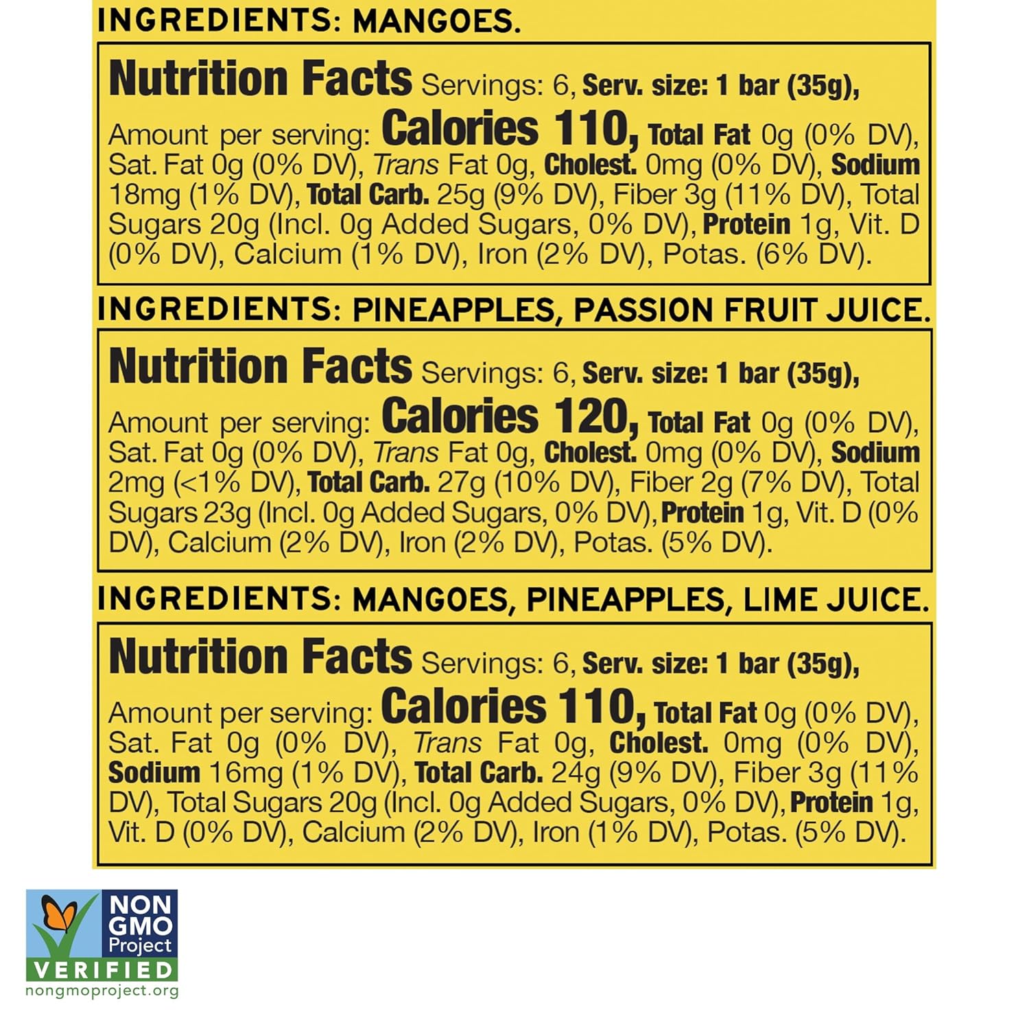 South 40 Snacks Premium Tropical Fruit Bars Mix of 3 Variety Pack, Just 1-3 ingredients (35g Bar, Pack of 18)