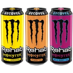 Monster Energy Rehab Tea + Lemonade, Peach Tea, Wild Berry Tea, Variety Pack, Energy Iced Tea,15.5 Ounce (Pack of 15)