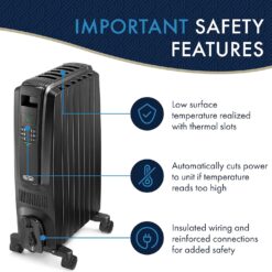 DeLonghi Dragon Digital Oil Filled Radiator Heater, 1500W Electric Space Heater, TRD40615EBK, Black