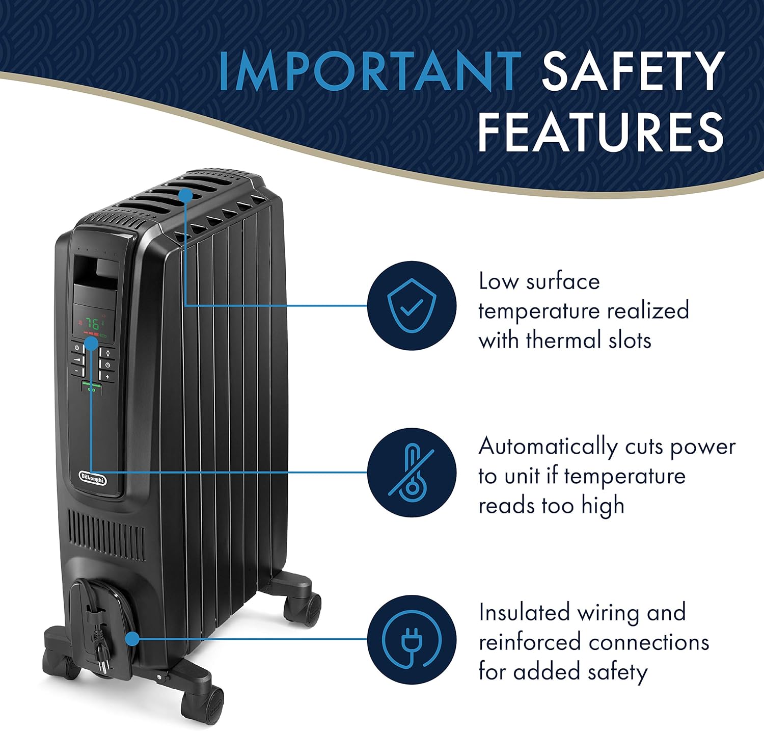 DeLonghi Dragon Digital Oil Filled Radiator Heater, 1500W Electric Space Heater, TRD40615EBK, Black