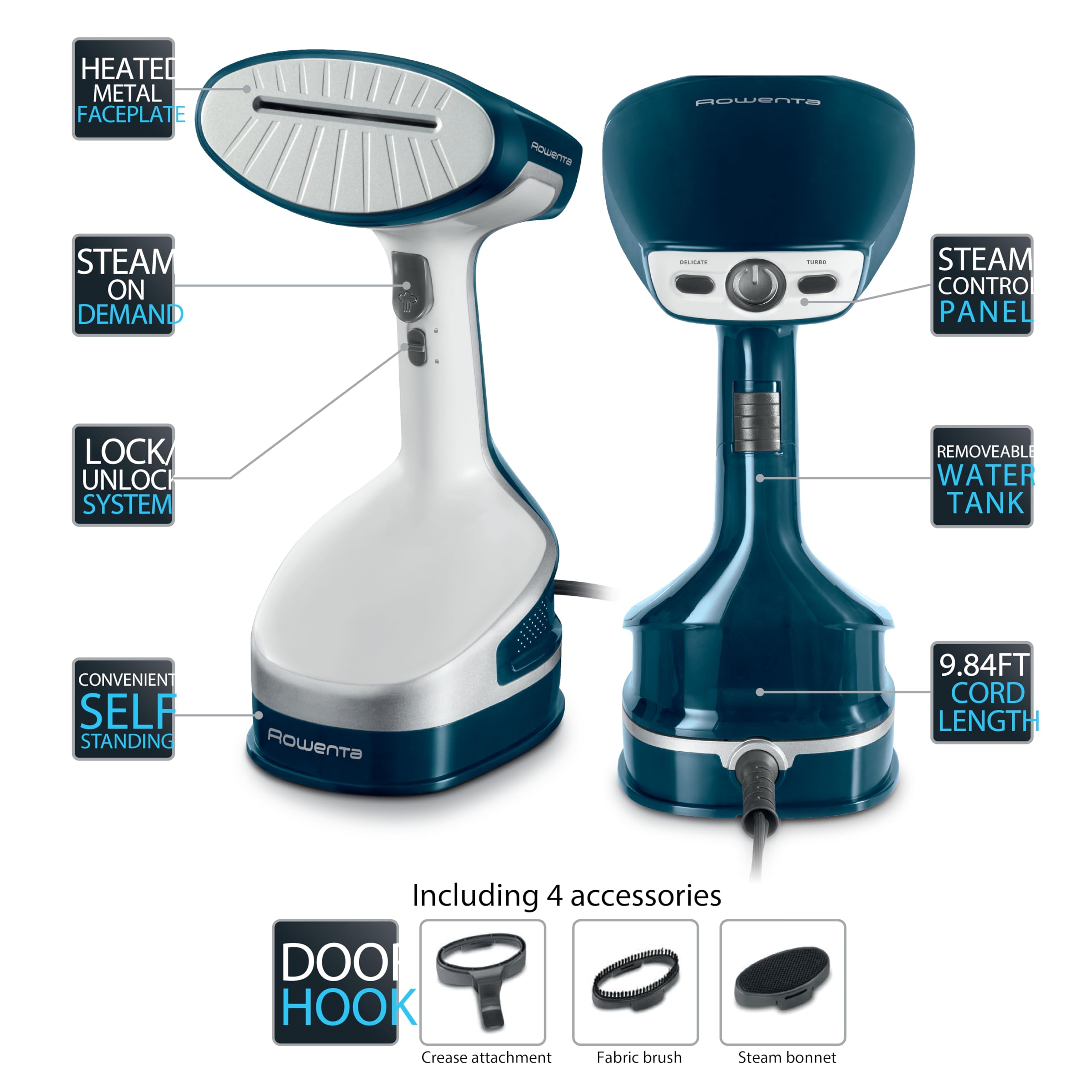 Rowenta Handheld Steamer for Clothes, X-Cel, 1600 Watts, 40-Second Fast Heat-Up, Navy Blue, DR8120
