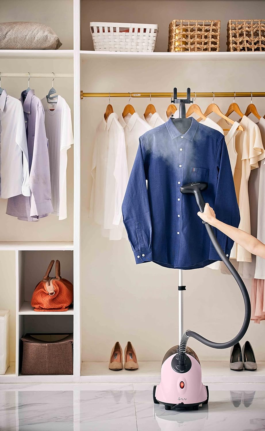 SALAV GS18-DJ Standing Garment Steamer with Roll Wheels for Easy Movement, 1500 watts, Pink