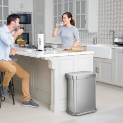 simplehuman 55 Liter, 14.5 Gallon Rectangular Hands-Free Kitchen Step Trash Can with Soft-Close Lid, Brushed Stainless Steel