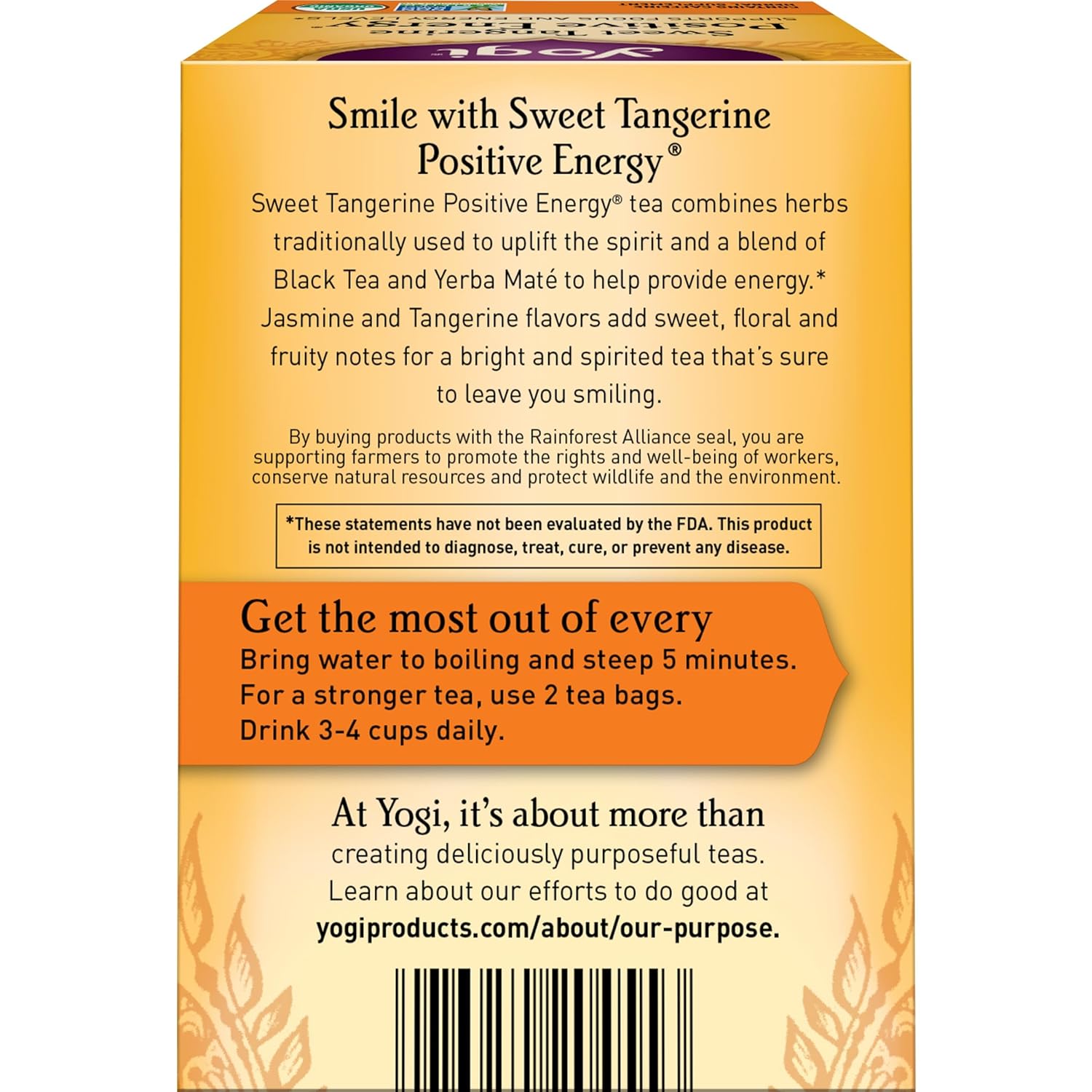 Yogi Sweet Tangerine Positive Energy Tea - 16 Tea Bags per Pack (6 Packs) - Organic Tangerine Energy Tea