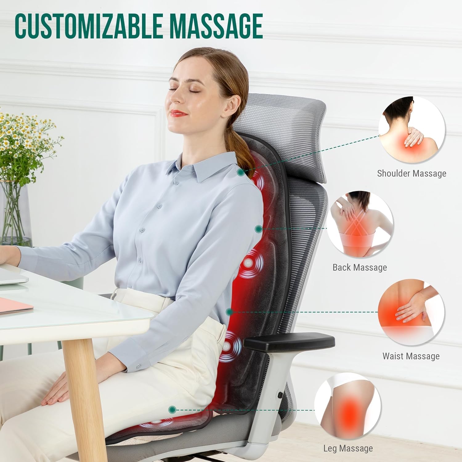 Snailax Vibration Back Massager with Heat, Massage Seat Cushion with 6 Vibrating Motors and 2 Heat Levels