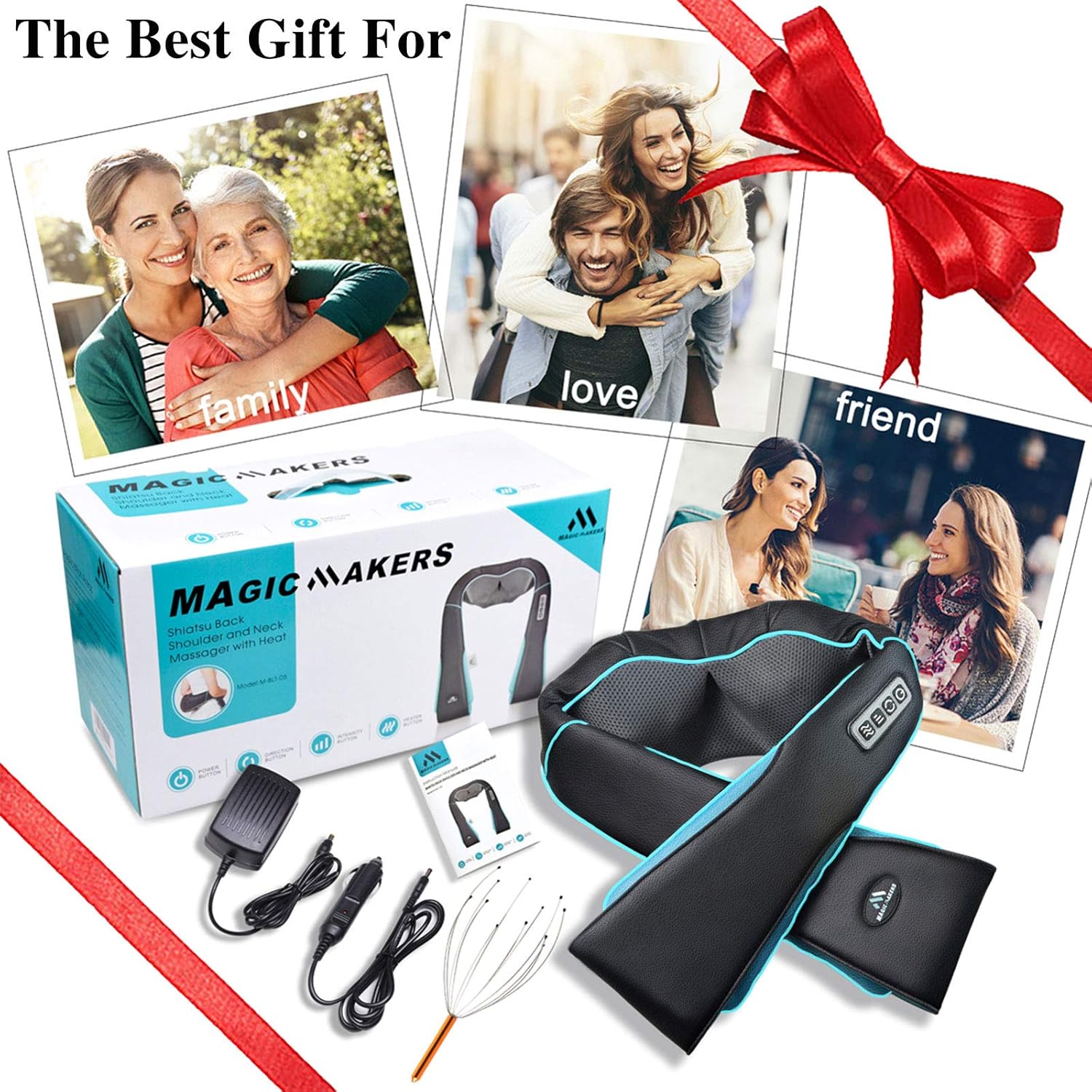 MagicMakers Neck Massager with Heat - Electric Shiatsu Deep Kneading Back Massage