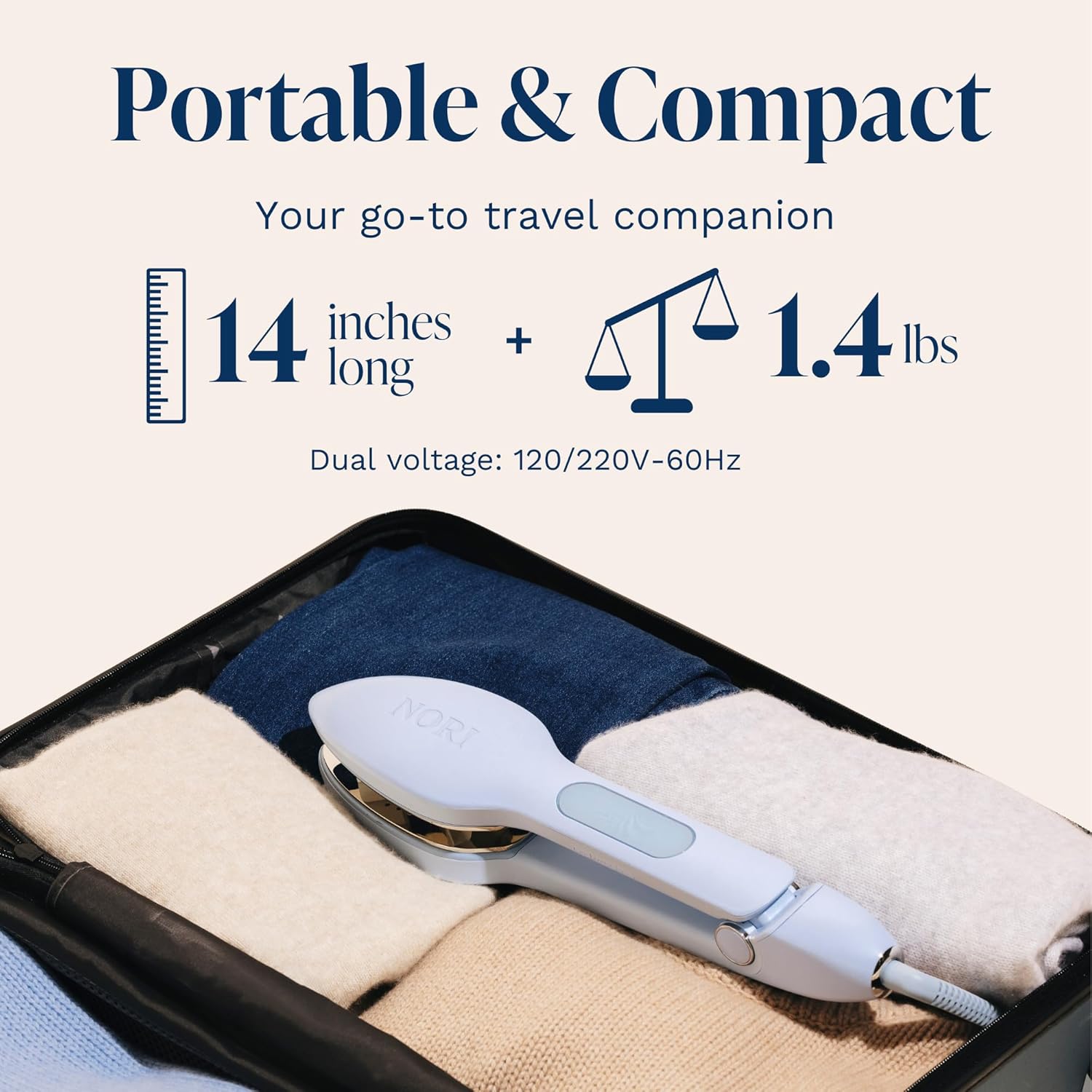 Nori Press Travel Steam Iron - Handheld Iron With Optional Steam Feature - No Ironing Board Required - Blue