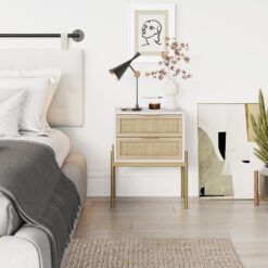 Nathan James Andrew Side Table with 2 Drawers, White/Gold