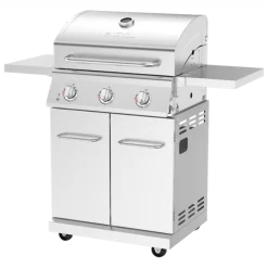 Nexgrill 3-Burner Stainless Steel Propane Gas Grill with Side Tables, 40,500 BTUs, 4 Wheel Transport, 591 SQ. IN. Cooking Space