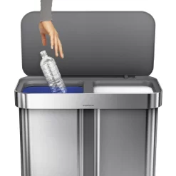simplehuman 58 Liter / 15.3 Gallon Rectangular Dual Compartment Recycling Step, Brushed Stainless Steel