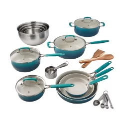 The Pioneer Woman 25-Piece Ceramic Nonstick Aluminum Cookware Set, Ombre Teal