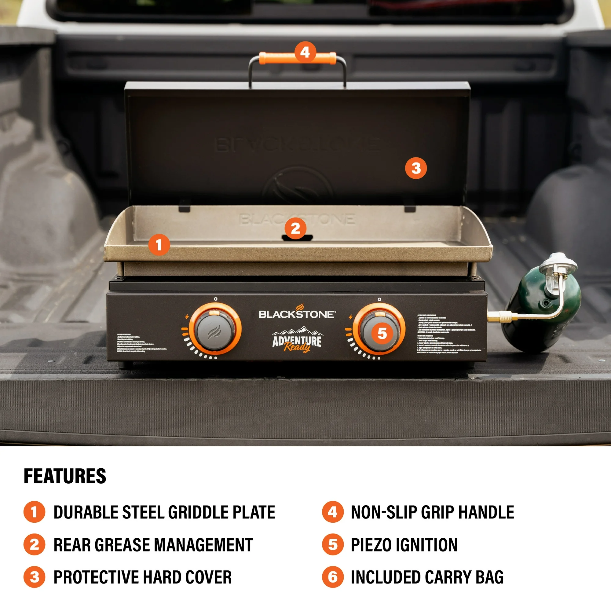 Blackstone 2-Burner 22" Adventure Ready Tabletop Griddle with Hard Cover and Carry Bag