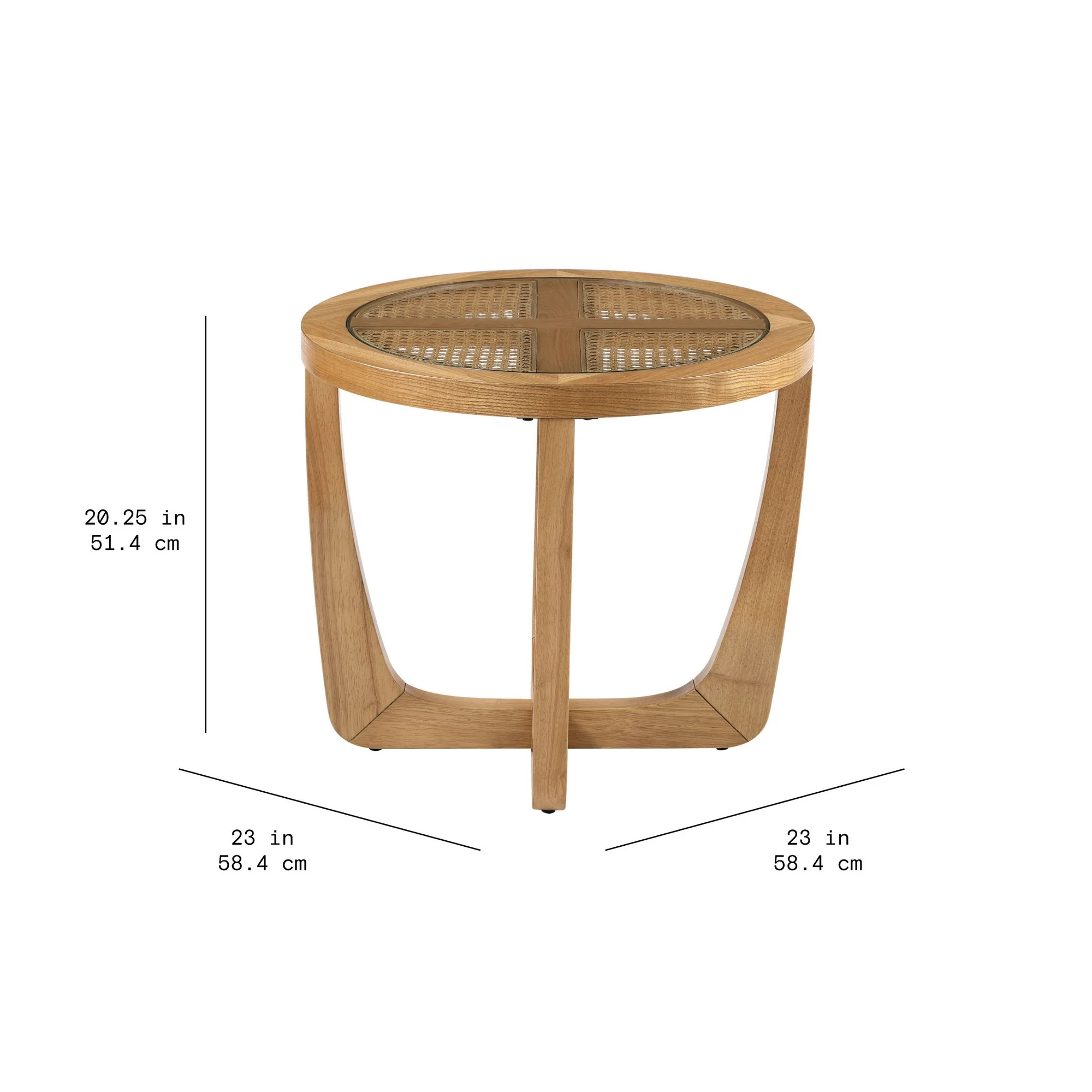 Beautiful Rattan & Glass Side Table with Solid Wood Frame by Drew Barrymore, Warm Honey Finish