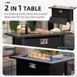 Walsunny 45" Propane Fire Pit Table 50,000 BTU Steel Gas Fire Pit with Removable Lid & Waterproof Cover and Tables