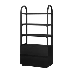 Beautiful Fluted 3-Shelf Bookcase with Storage Cabinet by Drew Barrymore, Rich Black Finish