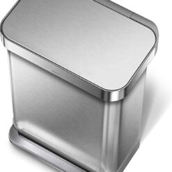 simplehuman 55 Liter, 14.5 Gallon Rectangular Hands-Free Kitchen Step Trash Can with Soft-Close Lid, Brushed Stainless Steel