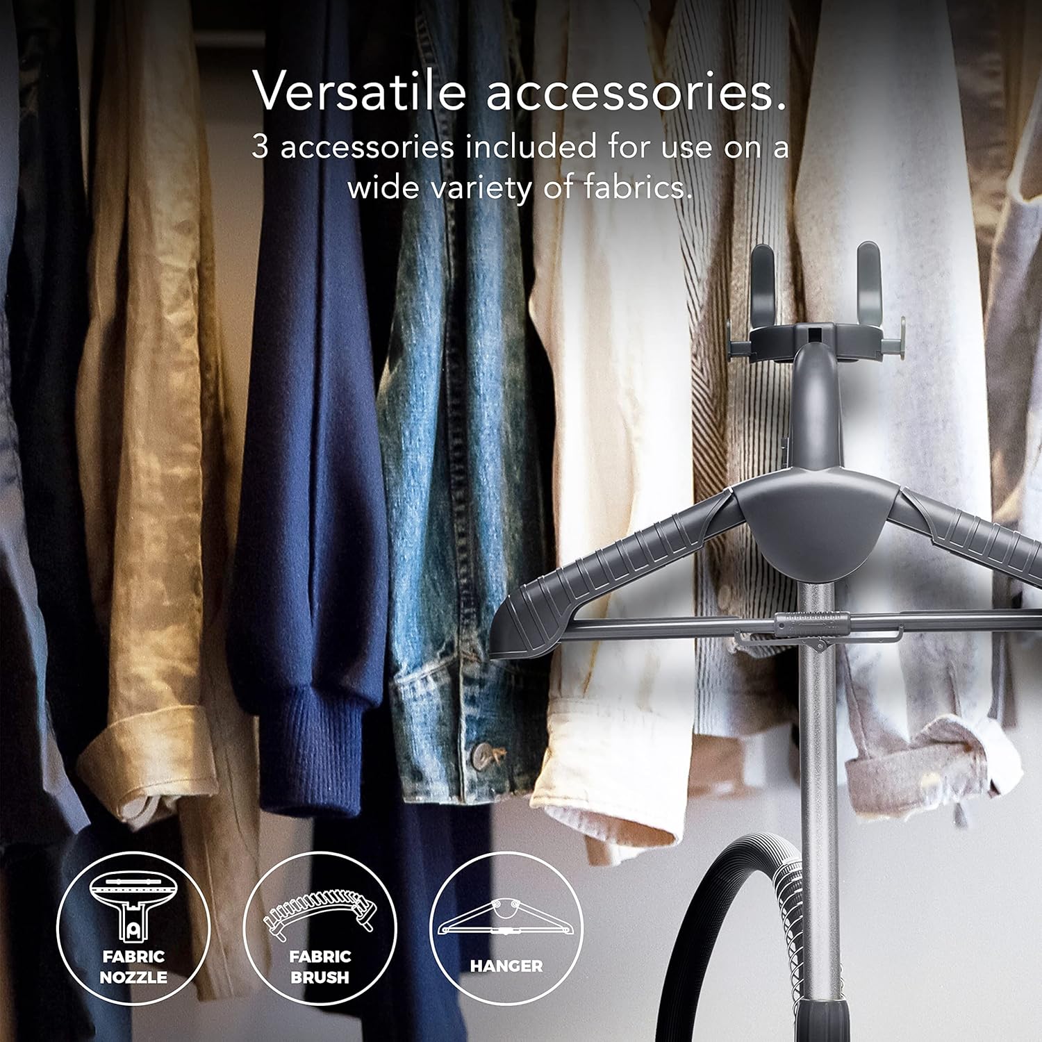 Steamfast SF-520 Full Size Fabric Steamer with Insulated Hose, Clothes Hanger, and Fabric Brush, White