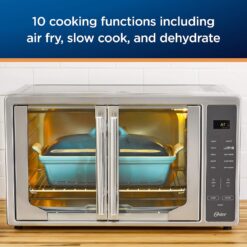 Oster Air Fryer Oven, 10-in-1 Countertop Toaster, Large Enough for 2 Pizzas, Stainless Steel French Doors, XL Sized