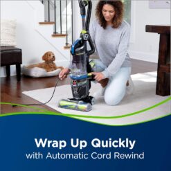 BISSELL Pet Hair Eraser Turbo Rewind Vacuum, Lightweight, Automatic Cord Rewind, Tangle-Free Brush Roll, Blue, 27909