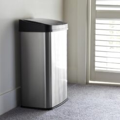 NINESTARS DZT-50-28 Automatic Touchless Motion Sensor Rectangular Trash Can, 13 Gal, Black Trim