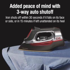 CHI Steam Iron for Clothes with 8’ Retractable Cord, 1700 Watts, 3-Way Auto Shutoff, 400+ Holes, Silver (13106)