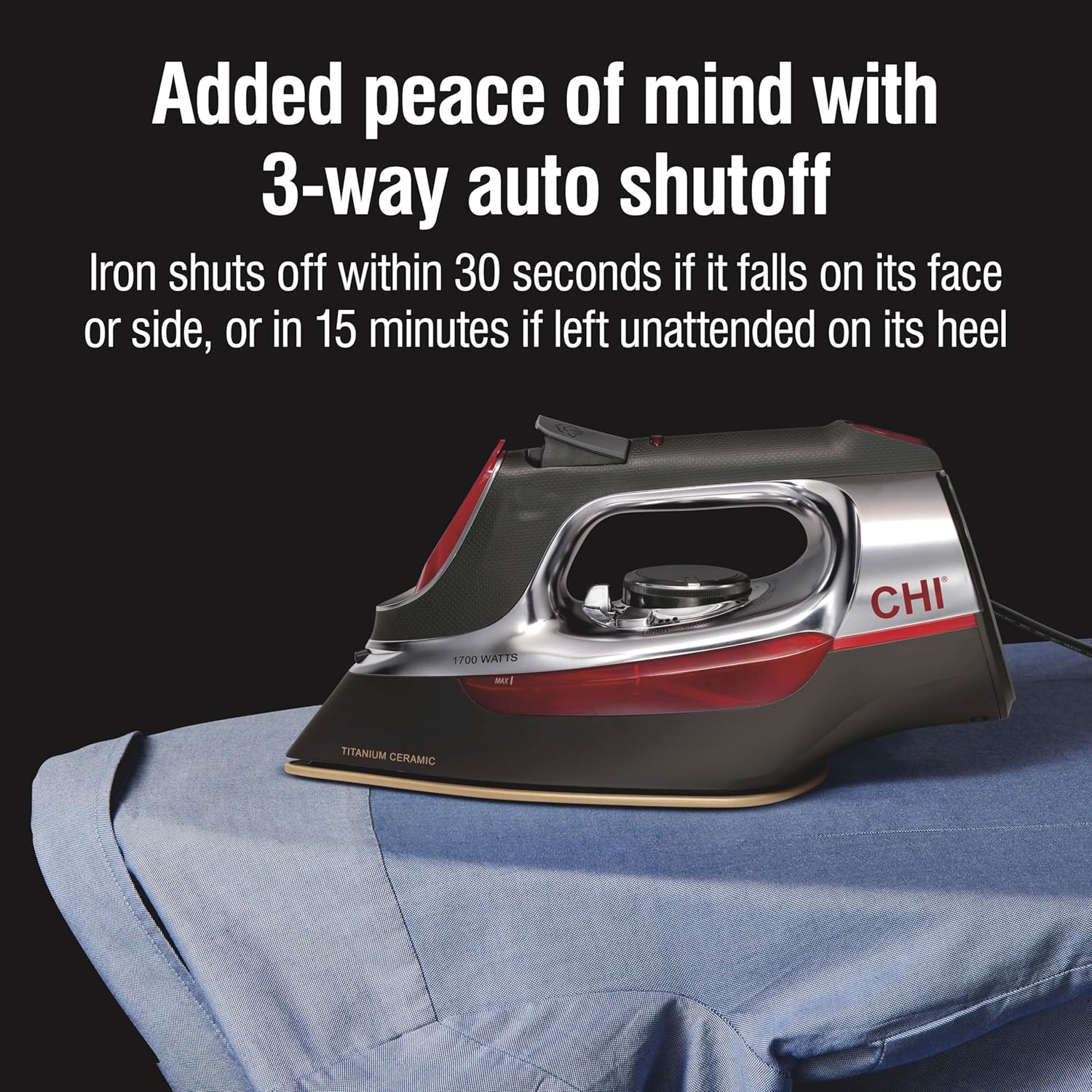CHI Steam Iron for Clothes with 8’ Retractable Cord, 1700 Watts, 3-Way Auto Shutoff, 400+ Holes, Silver (13106)