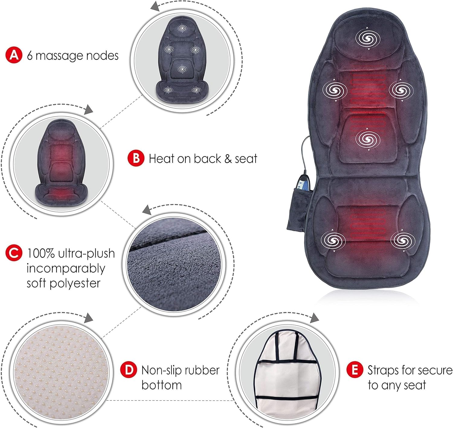 Snailax Vibration Back Massager with Heat, Massage Seat Cushion with 6 Vibrating Motors and 2 Heat Levels