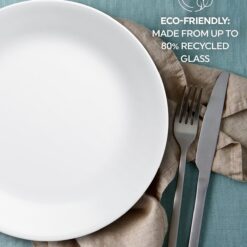 Corelle Vitrelle 18-Piece Service for 6 Dinnerware Set, Triple Layer Glass and Chip Resistant, Lightweight Round Plates and Bowls Set, Winter Frost White