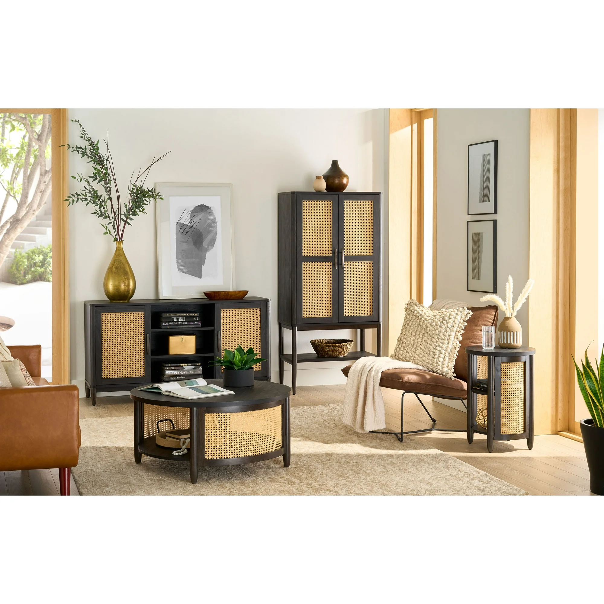 Better Homes & Gardens Springwood Caning Coffee Table, Charcoal Finish