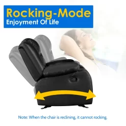 TrumanPick Manual Recliner Rocker Chair, Leather Rocker Recliner Living Room Theater Reclining Chairs for Adults Small Spaces, Black