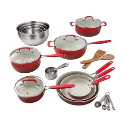 The Pioneer Woman 25-Piece Ceramic Nonstick Aluminum Cookware Set, Ombre Red
