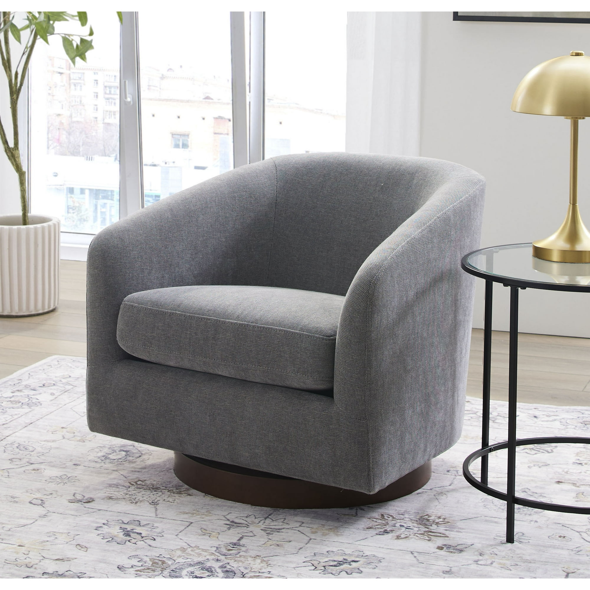 Better Homes & Gardens Bradford Wooden Base Modern Swivel Chair, Gray