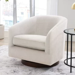 Better Homes & Gardens Bradford Wooden Base Modern Swivel Chair, Linen