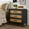 Better Homes & Gardens Springwood Caning 3-Drawer Nightstand with USB, Charcoal finish