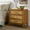 Better Homes & Gardens Springwood Caning 3-Drawer Nightstand with USB, Light Honey finish