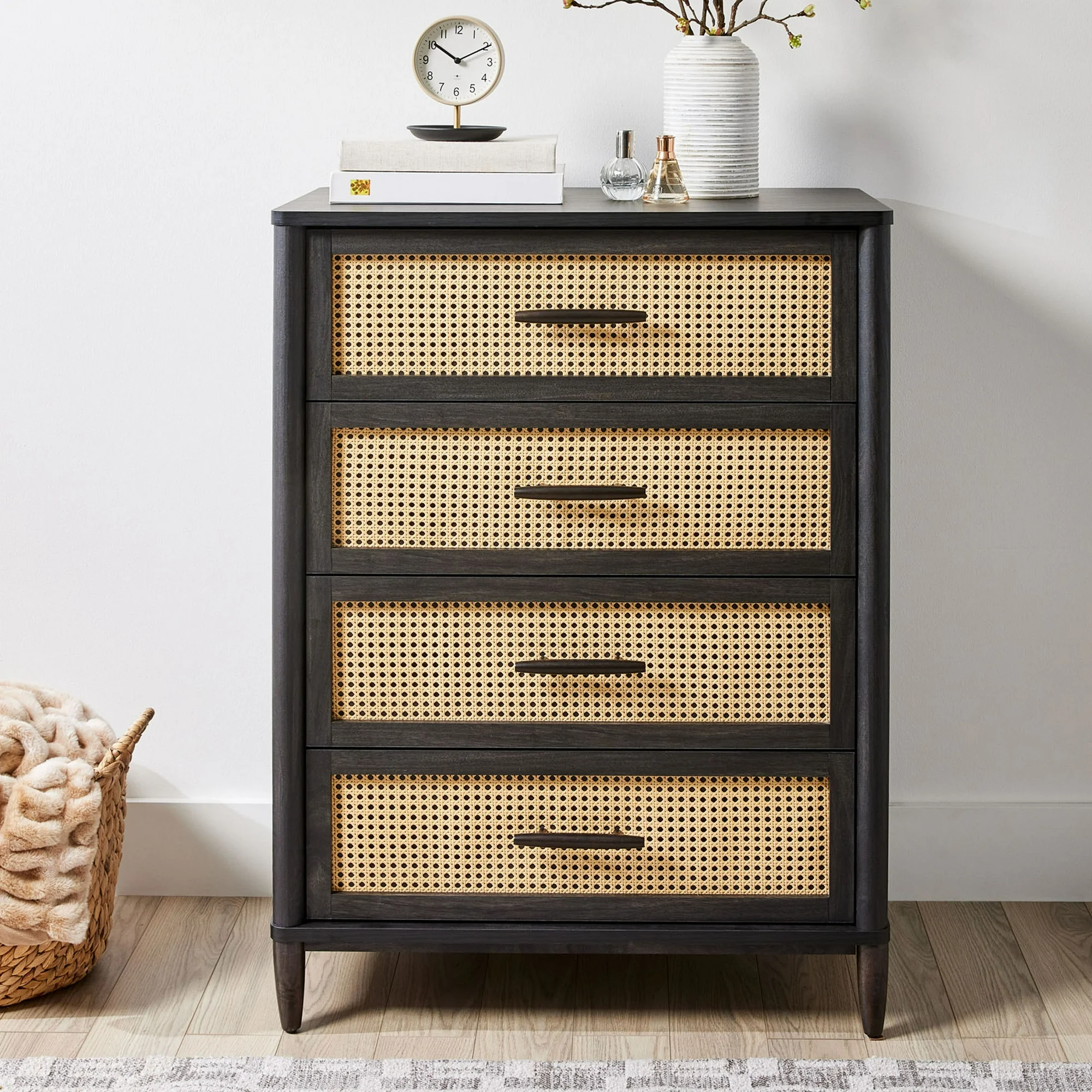 Better Homes & Gardens Springwood Caning 4-Drawer Dresser, Charcoal Finish