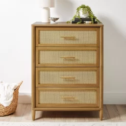 Better Homes & Gardens Springwood Caning 4-Drawer Dresser, Light Honey Finish