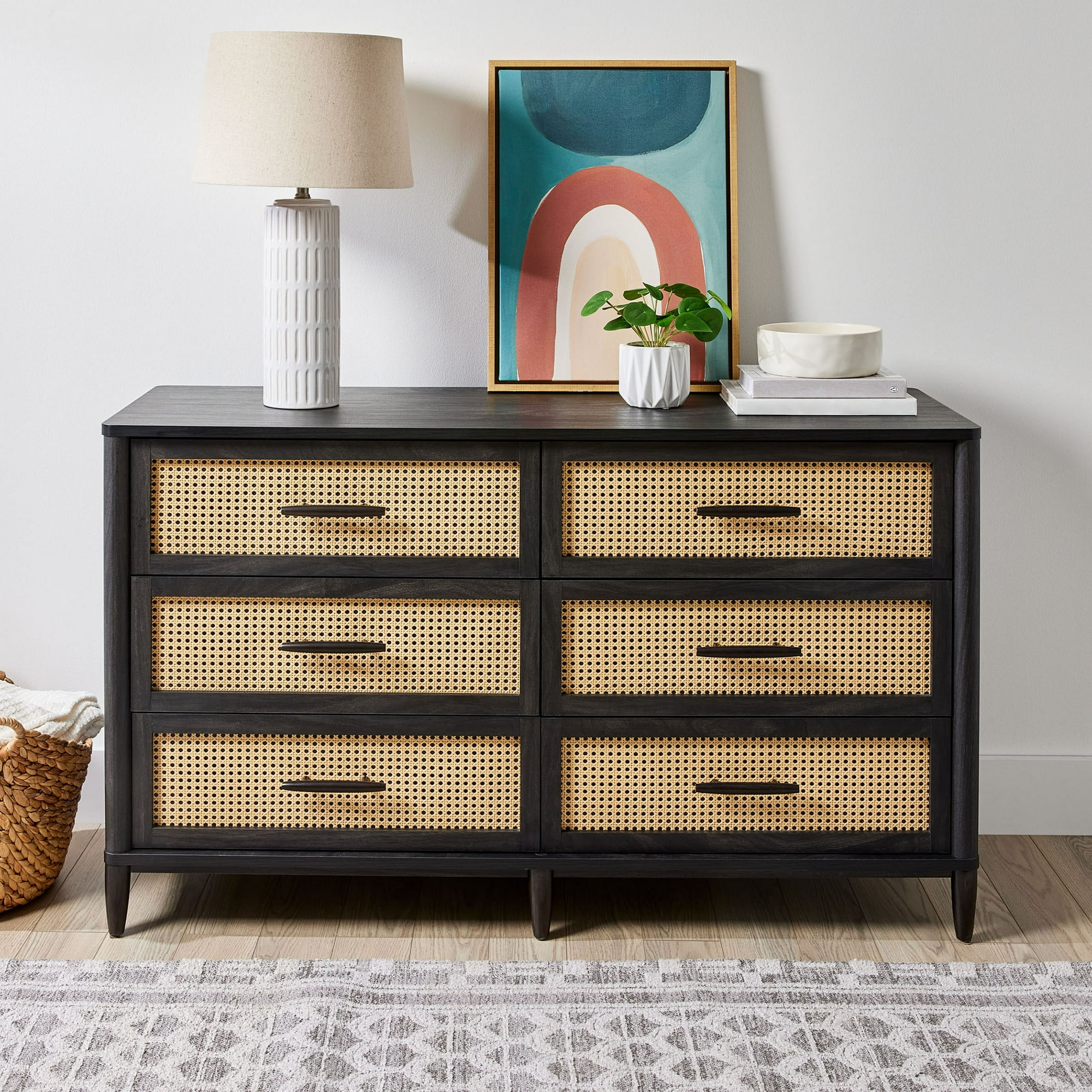 Better Homes & Gardens Springwood Caning 6-Drawer Dresser, Charcoal Finish