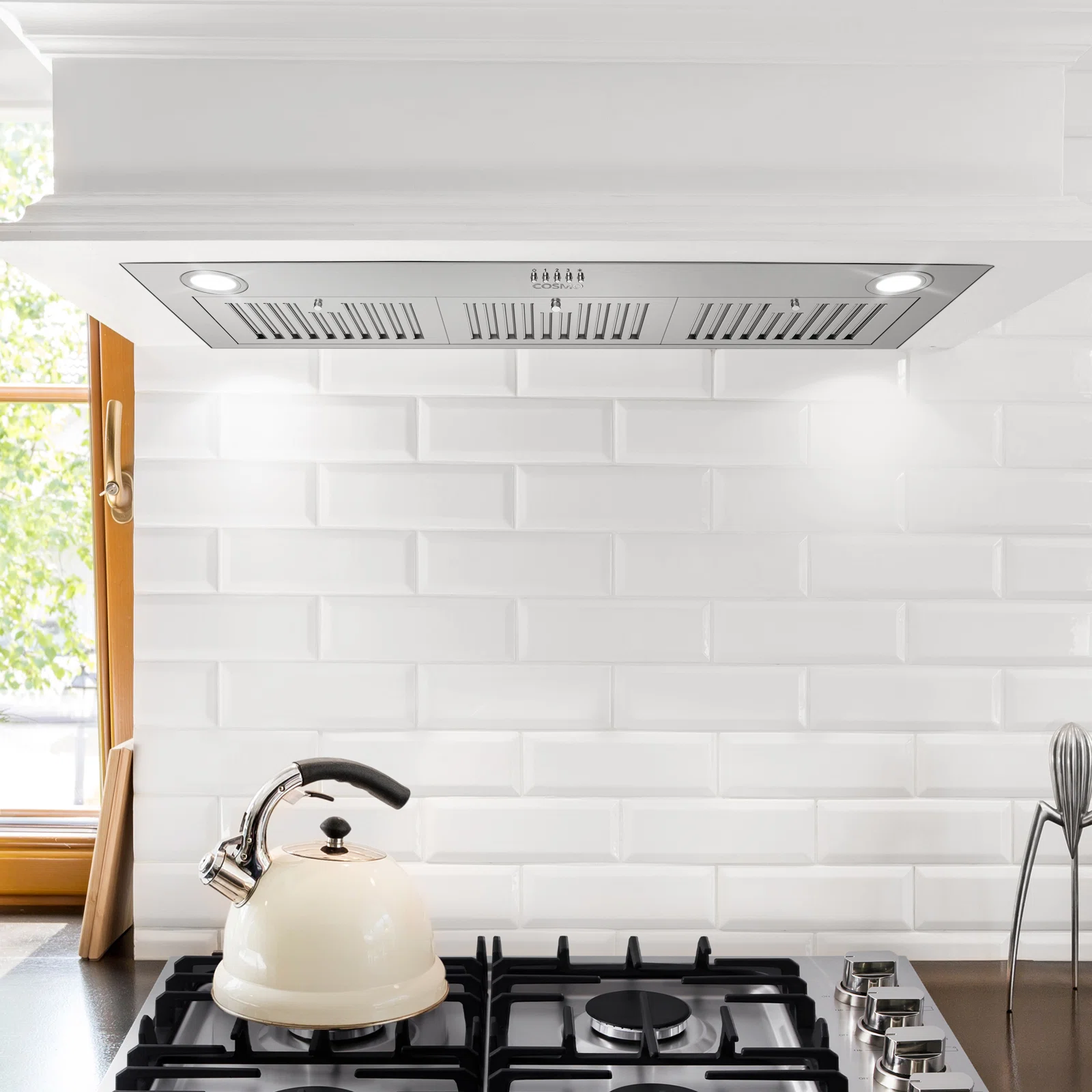 Cosmo 36 in. Lumin Collection Ducted Insert Range Hood, Button Controls, LED Lights, Permanent Filters, Stainless Steel