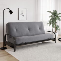 DHP Caden 8 Inch Futon Mattress with Tufted Cover and Recycled Polyester Fill, Full Size, Gray