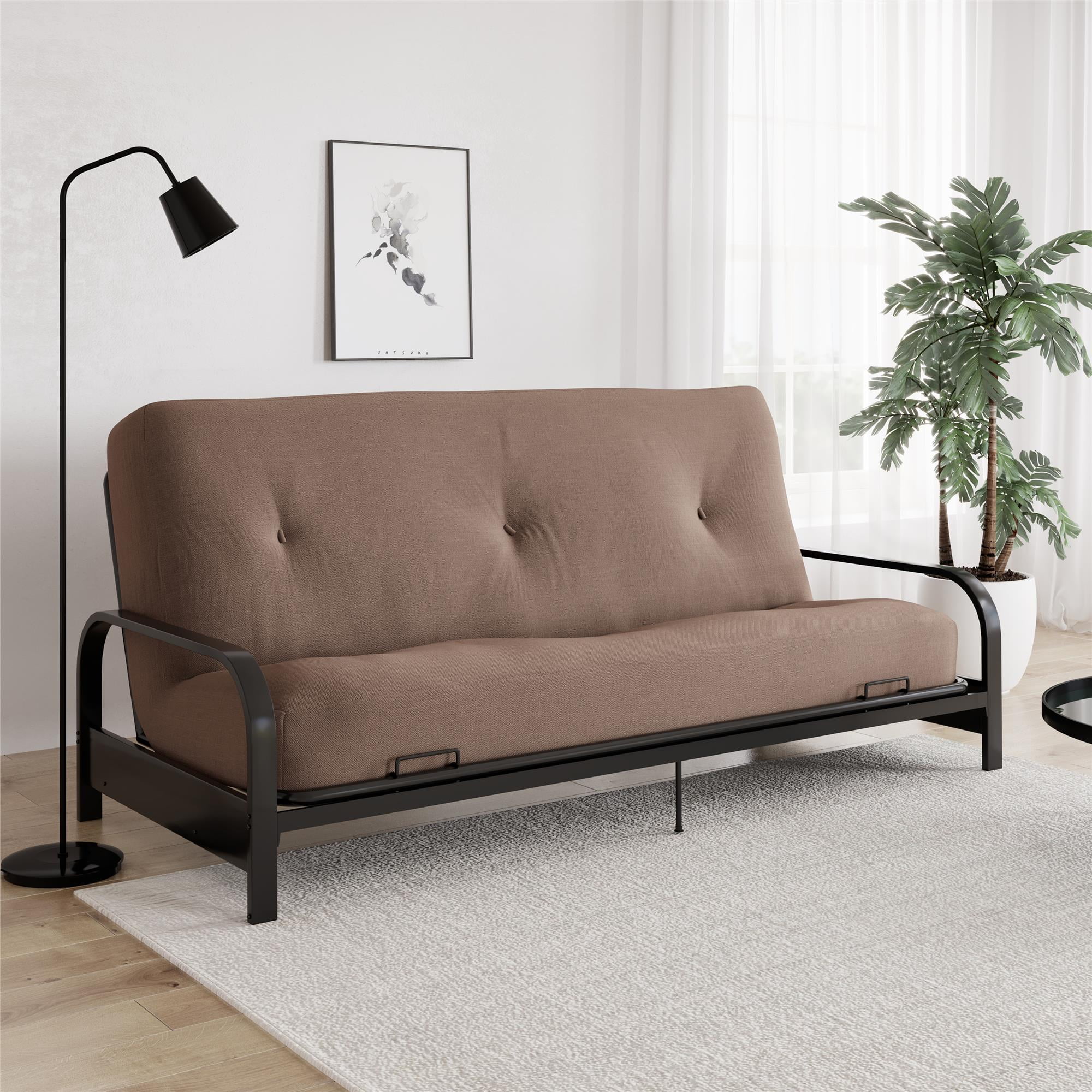 DHP Caden 8 Inch Futon Mattress with Tufted Cover and Recycled Polyester Fill, Full Size, Tan
