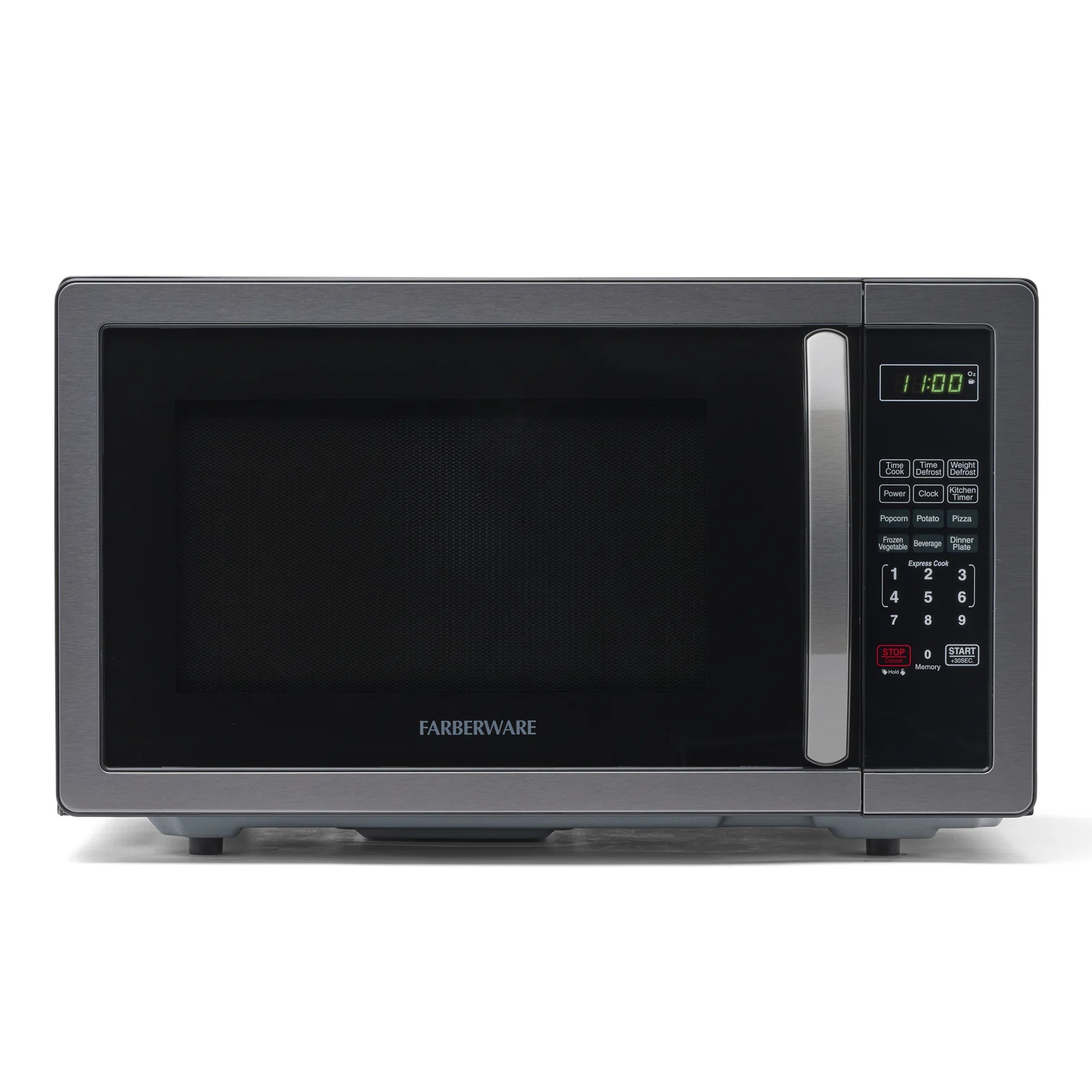 Farberware Classic Countertop Microwave Oven, 1.1 Cubic Feet cu. ft., 1000 watts, with Child Lock - Black Stainless Steel