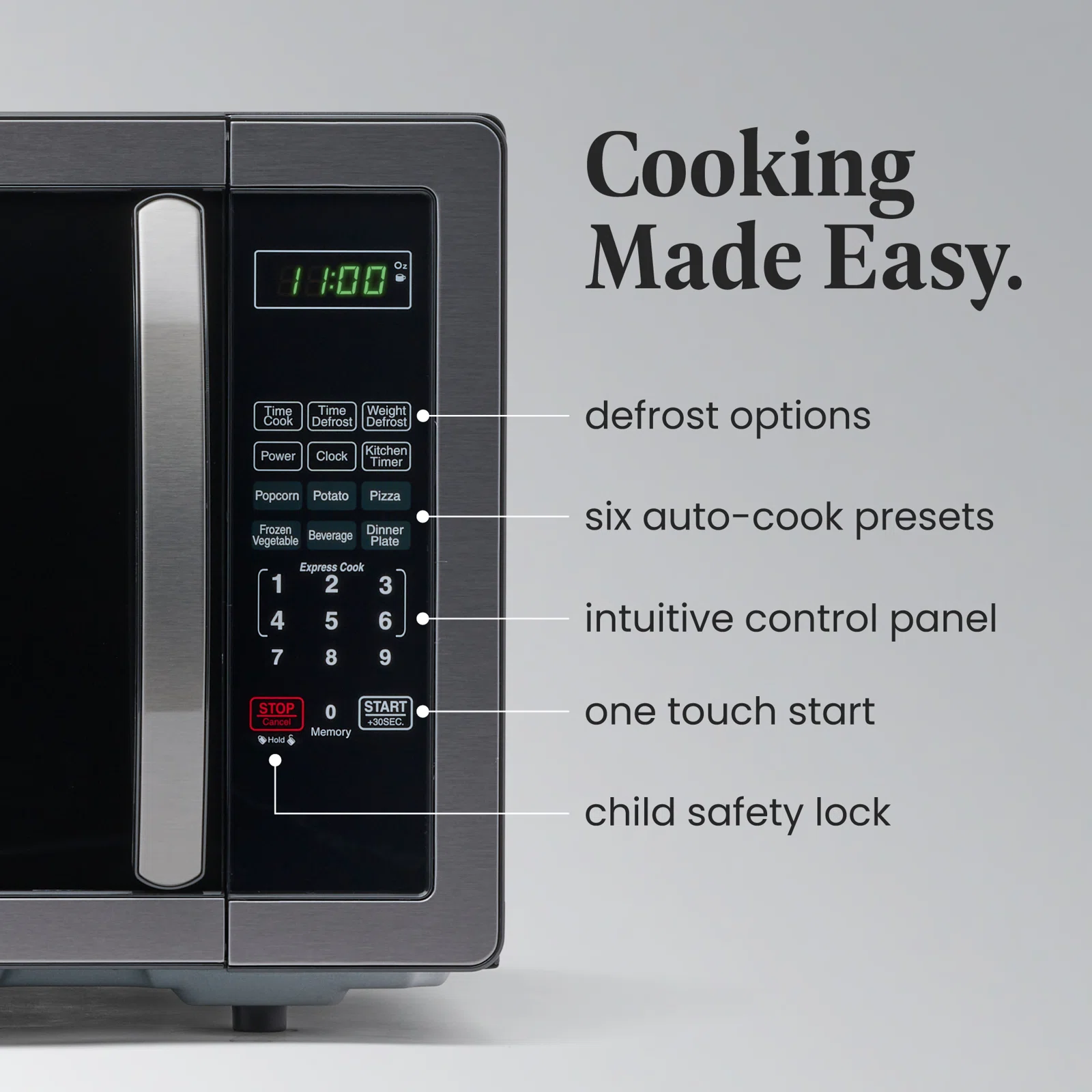 Farberware Classic Countertop Microwave Oven, 1.1 Cubic Feet cu. ft., 1000 watts, with Child Lock - Black Stainless Steel