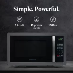 Farberware Classic Countertop Microwave Oven, 1.1 Cubic Feet cu. ft., 1000 watts, with Child Lock - Black Stainless Steel
